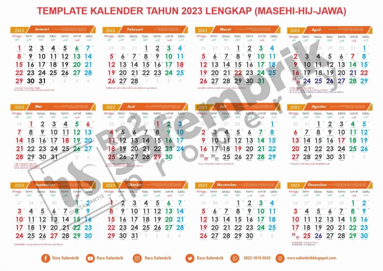Template Kalender 2023 Model 2 (sumber ; https://safembrik.blogspot.com/)