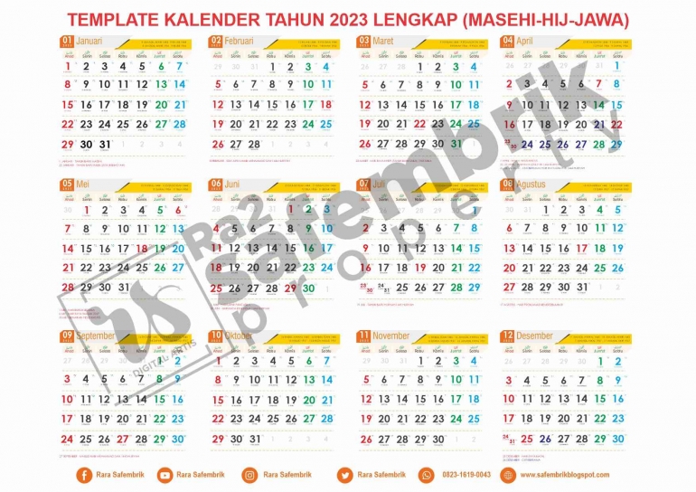 Template Kalender 2023 Model 4 (sumber ; https://safembrik.blogspot.com/)