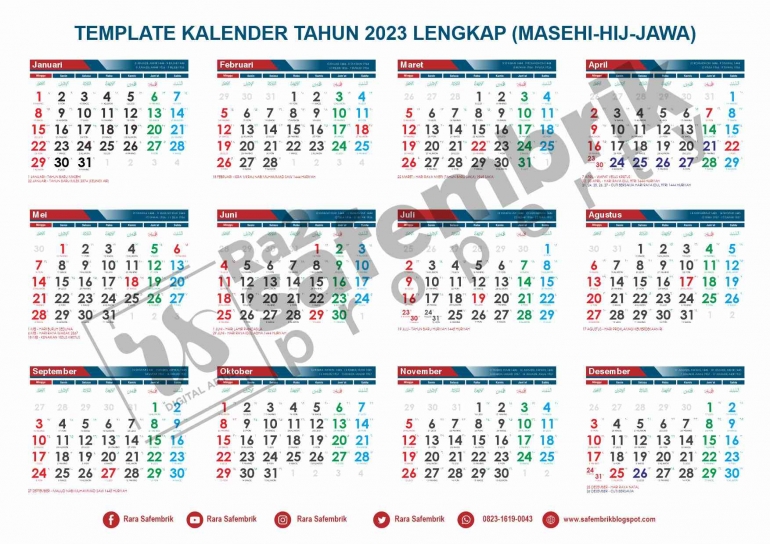 Template Kalender 2023 Model 5 (sumber ; https://safembrik.blogspot.com/)