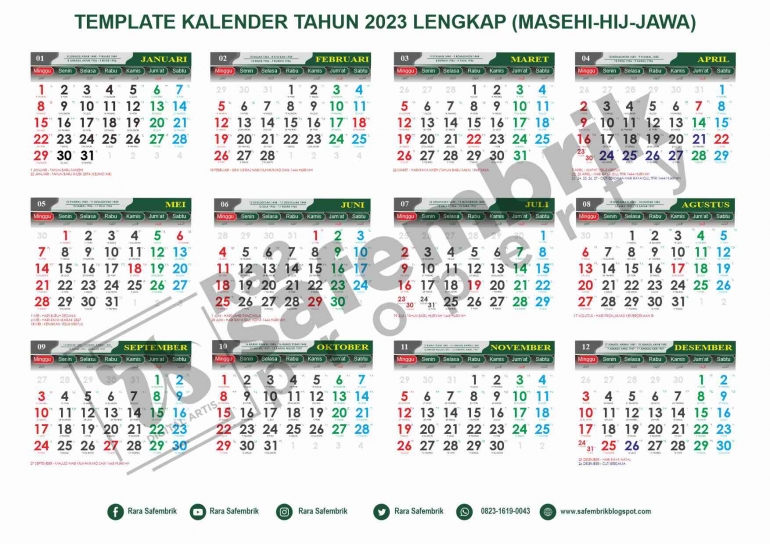 Template Kalender 2023 Model 7 (sumber ; https://safembrik.blogspot.com/)