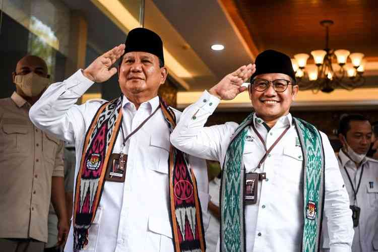 Prabowo Subianto, pemimpin partai Gerindra dan Muhaimin Iskandar PKB. Foto: ANTARA FOTO/M Risyal Hidayat via Kompas.com