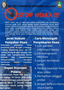 Poster Pencegahan Penyebaran Hoax di Media Sosial dan Jerat Hukum Bagi Para Pelaku Penyebar Hoax/dokpri