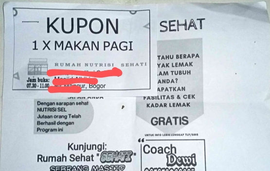 Kupon 1 x makan pagi dan brosur (dokumen pribadi)