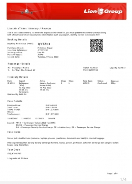 Tangkapan layar tiket pesawat terbang | Dokumen Pribadi