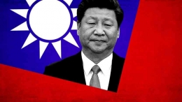 Sosok Presiden China, Xi Jinping dengan latar belakang bendera (sumber: theweek.com)