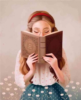 Gadis di Balik Buku| foto ilustrasi: Silvia Sandy/Pinterest