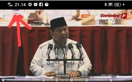 Perhatikan penunjuk Jam, saat Prabowo menyatakan maju di Pilpres 2024, di Sentul (12/8/22). Sumber: Dokpri by Screnshot KompasTV