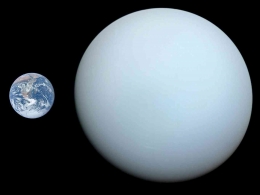 Perbandingan ukuran Bumi dan Uranus. (Sumber: Wikimedia Commons)