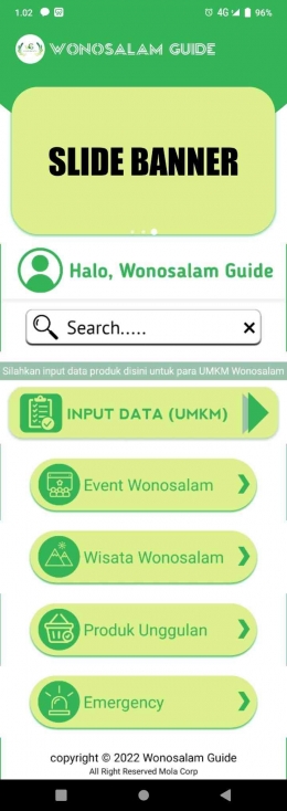 Gambar home aplikasi WoGu (Wonosalam Guide). Dokpri