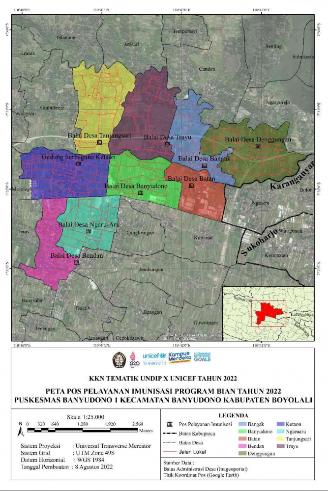 Peta Pos Pelayanan Imunisasi Program BIAN Tahun 2022 Puskesmas Banyudono 1 (Dokpri)