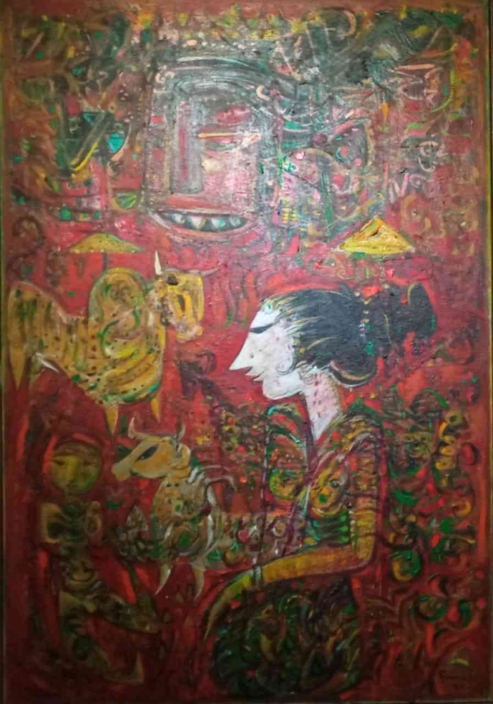 Suwaji, Penjual Menong, cat minyak di kanvas, 145x100 cm  (foto: dokumen pribadi)