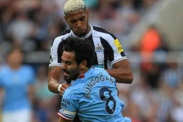 Pemain City, Ilkay Gundogan pencetak gol pertama lawan Newcastle United (Foto AFP/Lindsay Parnaby via Kompas.com).