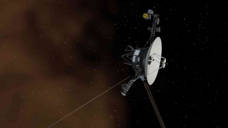 Rekaan artis ketika Voyager 2 menembus medium interstellar. (Sumber: NASA/Space Online)