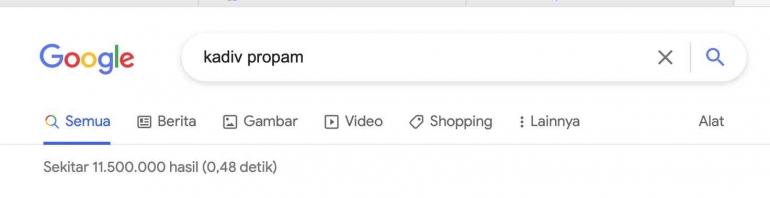 Screenshot Google pada kata kunci Kadiv Propam