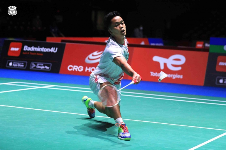 Aksi penampilan Anthony Sinisuka Ginting di BWF World Championship 2022 (sumber foto: PBSI) 