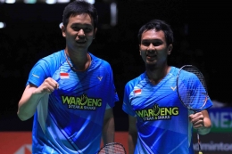 Pasangan M. Ahsan/Hendra Setiawan berhasil melaju ke final Kejuaraan Dunia BWF usai taklukan Fajar Alfian/M. Rian Ardianto. | Sumber: Dok. PBSI