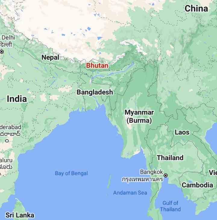 Letak Bhutan di Peta Asia. (Sumber: Google Map)