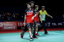 Ganda putra Indonesia, Marcus Gideon/Kevin Sanjaya tak mampu melangkah jauh di Japan Open 2022| Dok Kompas.com/Garry Lotulung