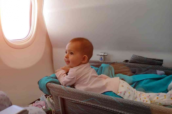 Bayi nyaman di dalam bassinet dalam penerbangan| foto: Dmitry Dven/ stock.adobe