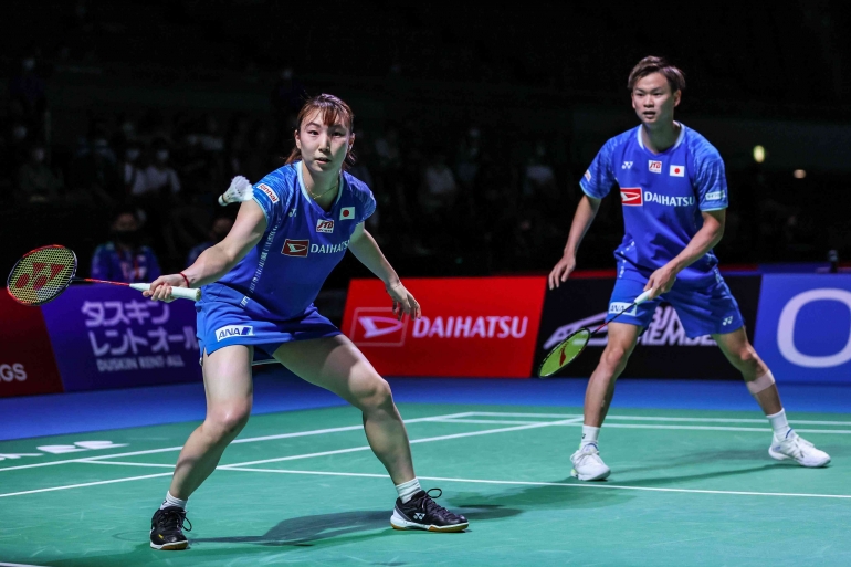 Aksi penampilan Arisa Higashino bersama Yuta Watanabe di Daihatsu Yonex Japan Open 2022 (sumber foto : BWF)