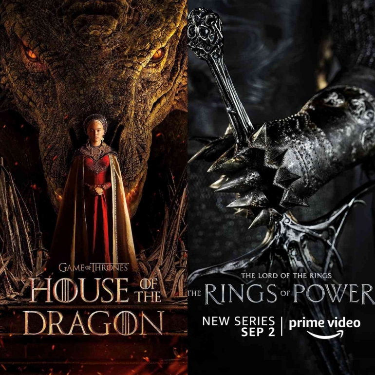 Poster House of the Dragon dan Rings of Power. Sumber: HBO & Prime Video