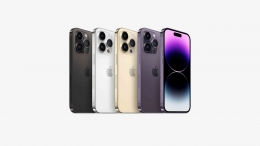 Pilihan warna pada iPhone 14 Pro Series, ada Deep Purple, Gold, Silver, dan Space Black. Sumber: Apple.com