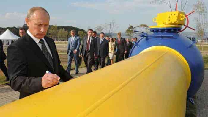    Foto Presiden Vladimir Putin di jaringan pipa gas Rusia di Vladivostok, 2011. (The Guardian/AFP)