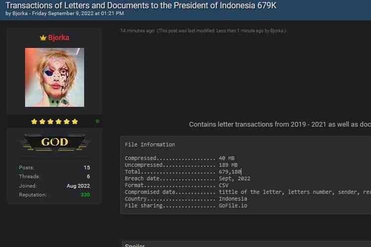 Heacker Bjorka Klaim bocorkan dokumen Presiden Joko Widodo, Sumber: Kompas.com