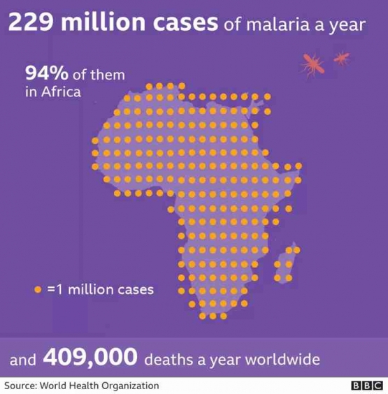 Malaria masih menjadi masalah kesehatan dunia yang mematikan. Sumber: BBC/WHO 