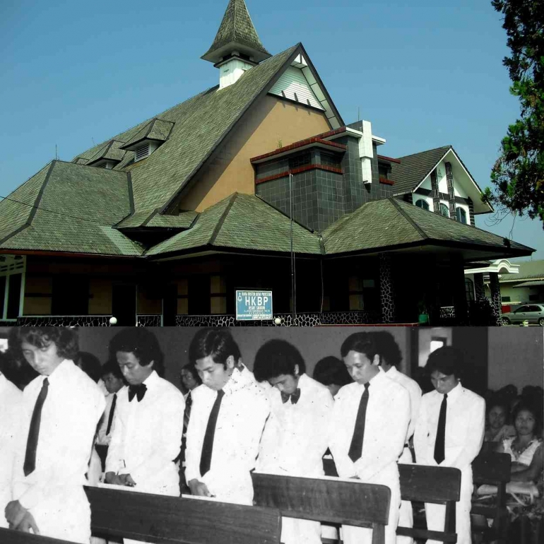 Gereja HKBP Sukabumi dan para remaja yang disidi pada 1970-an. Foto : Parlin Pakpahan.