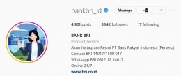 Akun Instagram resmi BRI (sumber: tangkapan layar akun Instagram BRI)