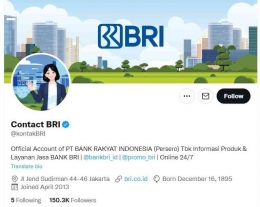 Akun Twitter resmi BRI (sumber: tangkapan layar akun Twitter BRI)