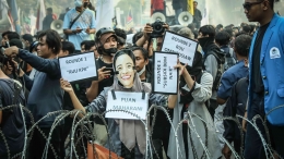 Demonstran mulai berdatangan di Patung Kuda, Jakarta Pusat. (Jonas/Mahasiswa)