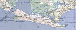 Peta Segara Anakan dan Pulau Nusa Kambangan yang dibuat oleh US Army, sekitar tahun 1950an. Perairan Segara anakan masih terlihat luas. 