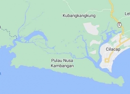 Segara Anakan dan Pulau Nusa Kambangan via Google Maps