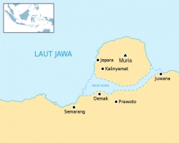 Pulau Muria sebelum abad ke 17 masih terpisah dari daratan Pulau Jawa (Gunawan Kartapranata via Wikiwand) 