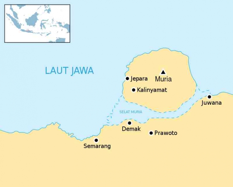 Pulau Muria sebelum abad ke 17 masih terpisah dari daratan Pulau Jawa (Gunawan Kartapranata via Wikipedia) 