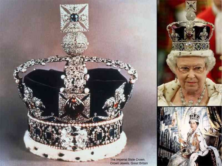 Tampak Ratu Elizabeth II yang mengenakan mahkota berhias berlian Kohinoor (news.okezone.com)