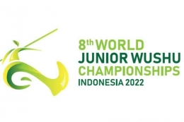 Logo Kejuaraan Dunia Wushu Junior ke-8 tahun 2022 di ICE, BSD, Tangerang, Banten. (Foto: PB WI).