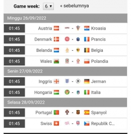 Jadwal matchday 6 UEFA Nation's League 2022/2023 (sumber soccerway) 