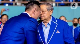 Susilo Bambang Yudhoyono dan Agus Harimurti Yudhoyono saat Rapimnas Partai Demokrat. (Foto: Liputan6.com).