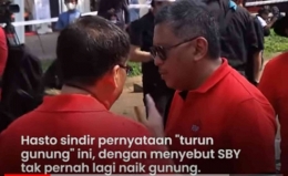 Hasto Kristiyanto Sekjen PDIP : Kalau SBY turun gunung, maka PDIP akan naik gunung untuk melihat SBY. Screenshot dipetik dari tribunnews.