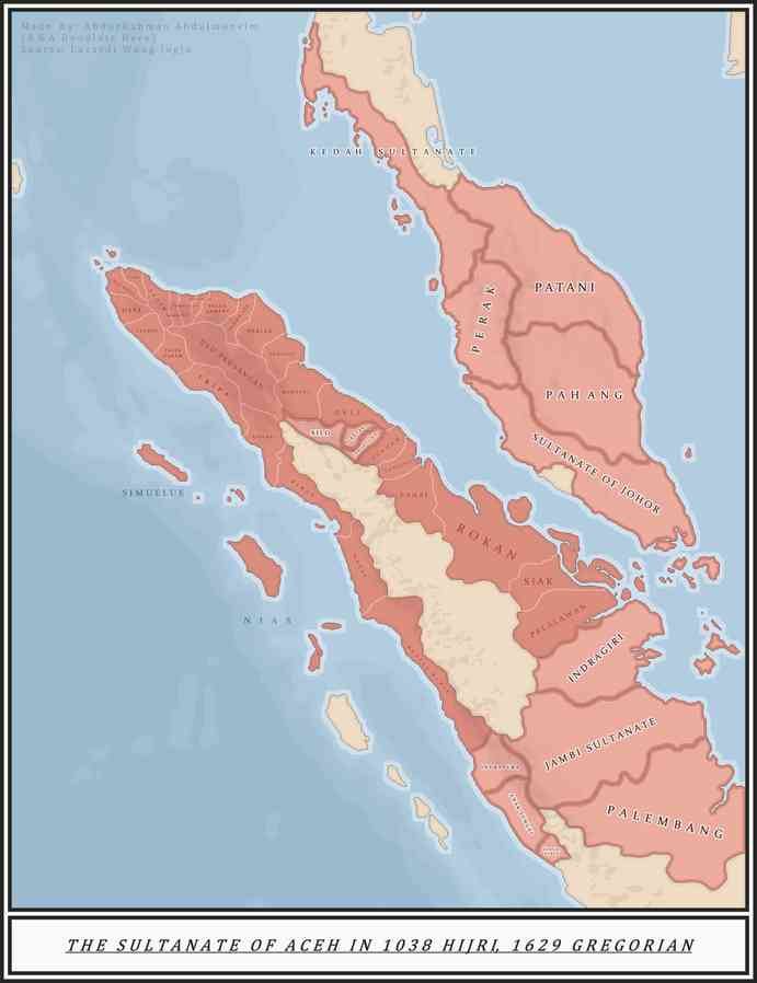 Wilayah kesultanan Aceh pada masa keemasan. Sumber: Wikimedia Commons.