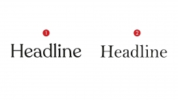 (1) Recoleta, (2) Bell MT. Perbandingan typeface Serif yang diaplikasikan untuk Headline/Dokpri