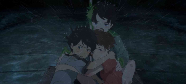 Teman-teman Natsume yang melindungi Natsume dari terjangan badai | Drifting Home, Netflix
