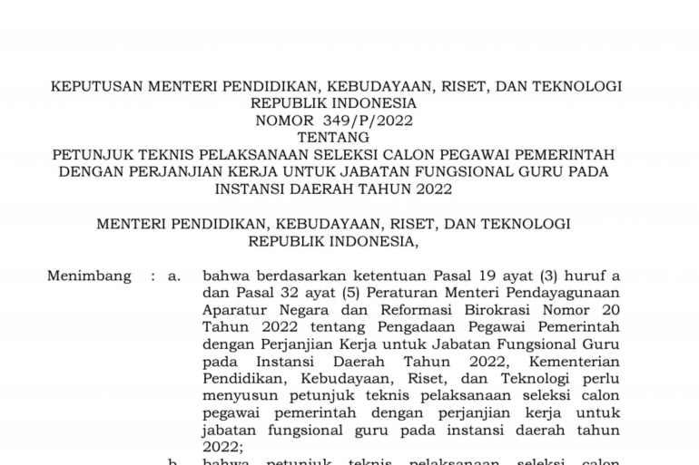 Keputusan Menteri Pendidikan No: 349/2022/sumber ganbar: tangkap layar/dok.pribadi