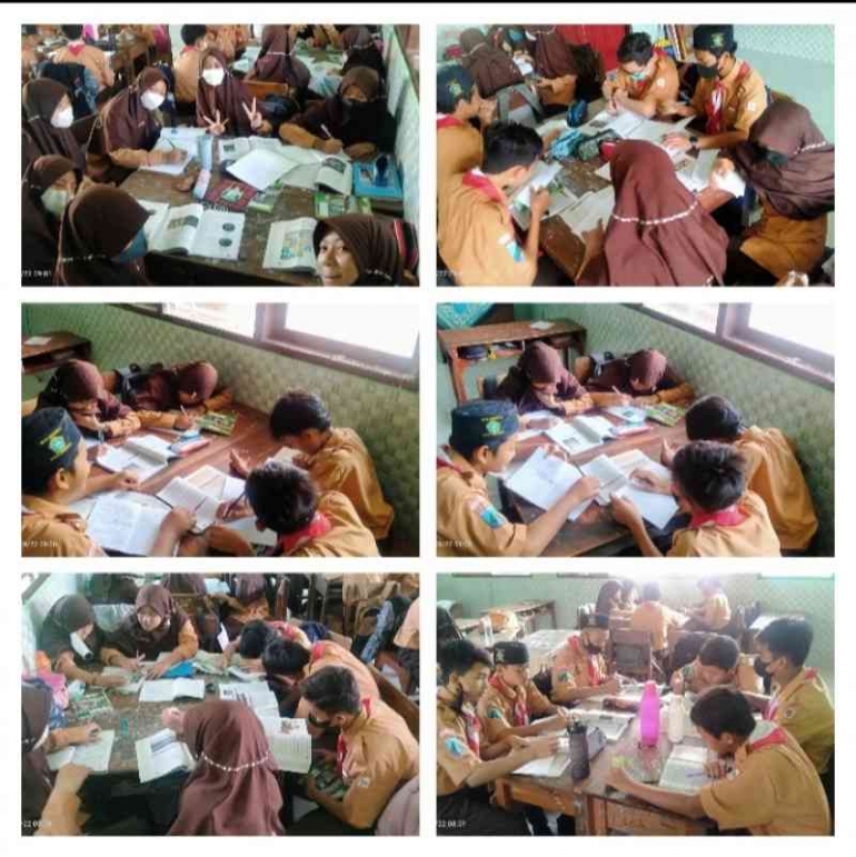 Suasana diskusi dan belajar kelompok membikin proyek kelas 7H (dokpri)