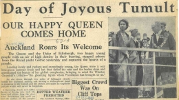 Laporan Herald, 24 Desember 1953, tentang kedatangan Ratu di Selandia Baru sehari sebelumnya. Arsip Sumber / Herald