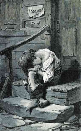 Ilustrasi seorang anak yang kelaparan dan terkurung di luar rumah. Sumber: istockphoto.com oleh Keith Lance