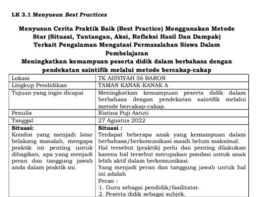 Contoh LK3.1 Best Practice PPG Dalam Jabatan Tahun 2022 Kategori 1
